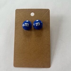 2/$15- Blue M&M Stud Earrings Handmade